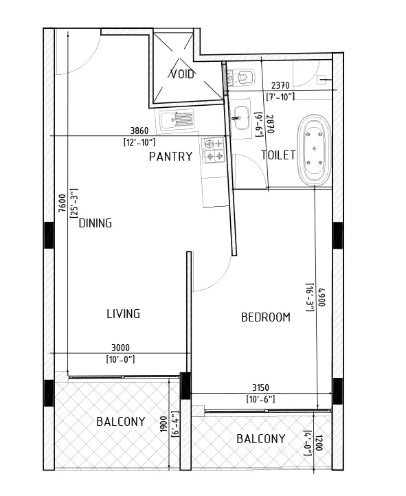 1BR Tower A | B | C floor plan