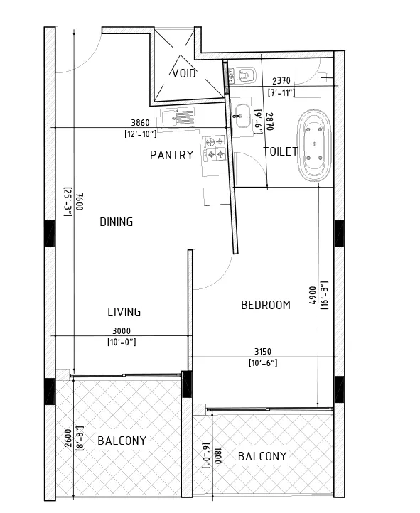 1BR Tower A floor plan